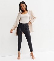 New Look Petite Black Coated Leather-Look Lift & Shape Jenna Skinny Jeans